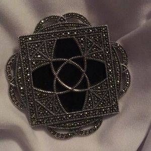 Vintage Judith Jacks Onyx Marcasite Pin/Brooch